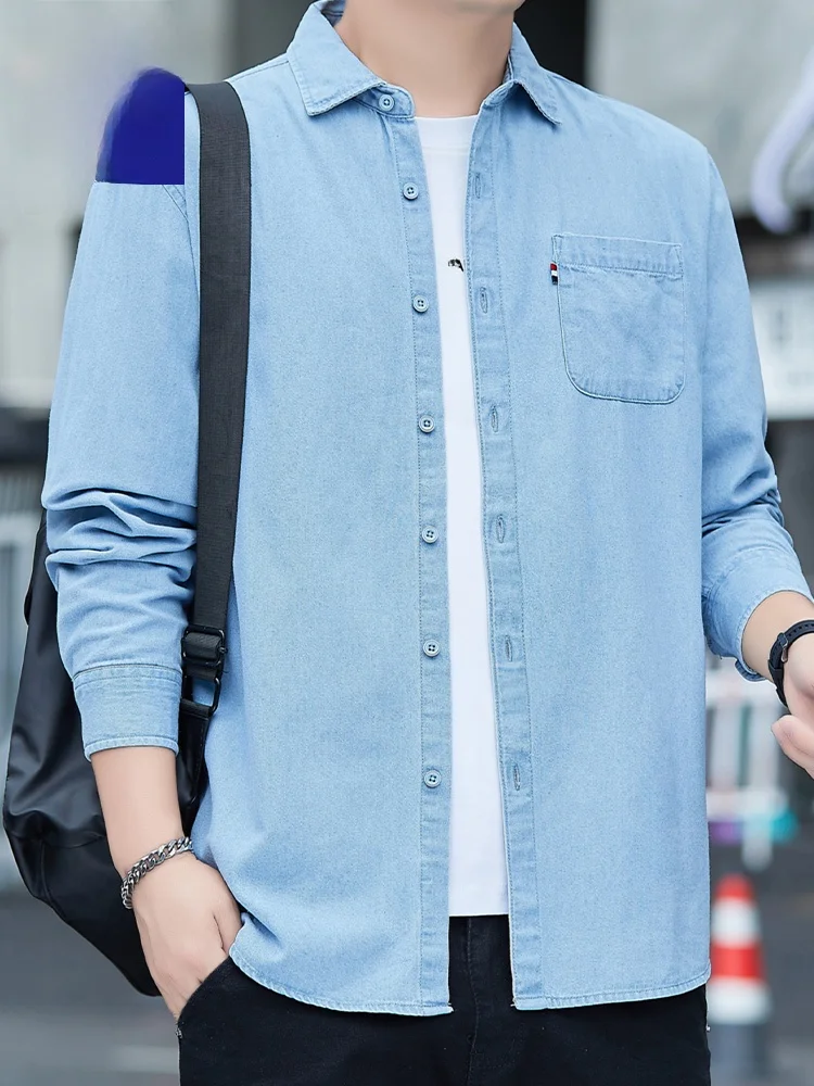 

Romon Men's Cotton Denim Jacket Casual Long Sleeve Pure Color Shirt Business Gentleman Style Breathable High Elasticity Sprin...