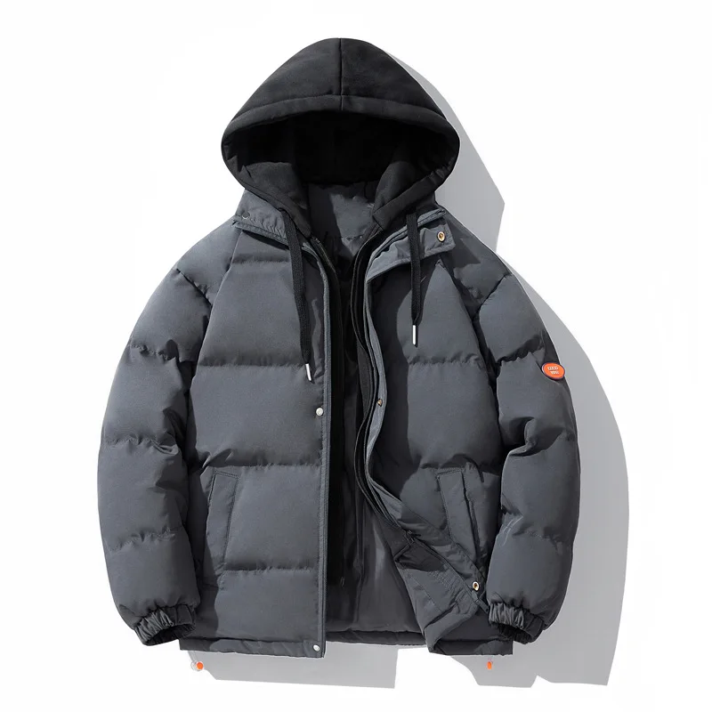 Inverno nova moda masculina cor sólida simples básico casual na moda diariamente emendado com capuz acolchoado casacos roupas masculinas parkas