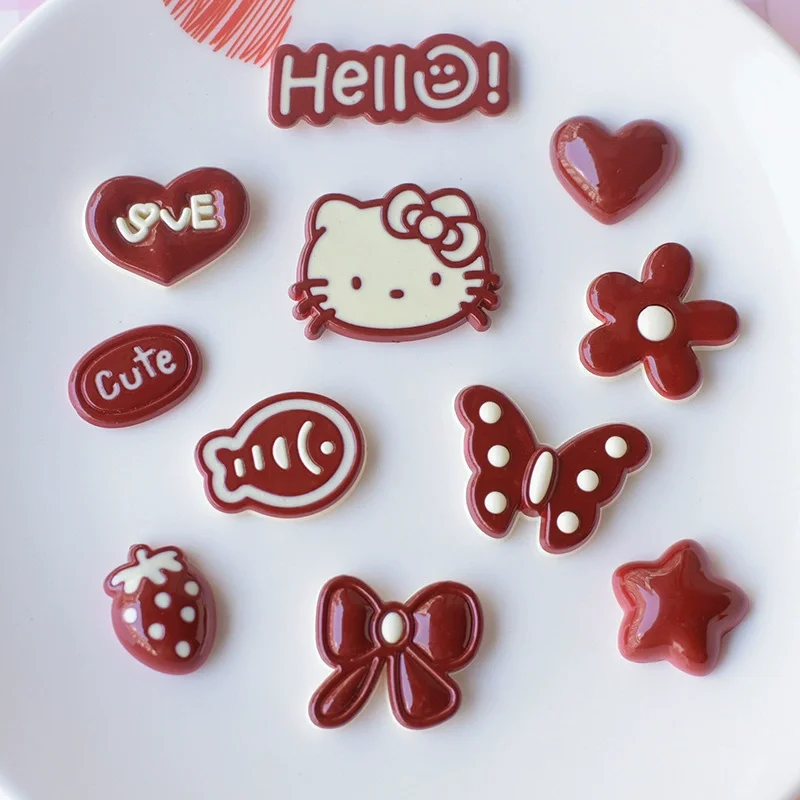 

Sanrio Cartoon Hello Kitty Flatback Resin for Handmade Accessories DIY Crafts Materials 10Pcs