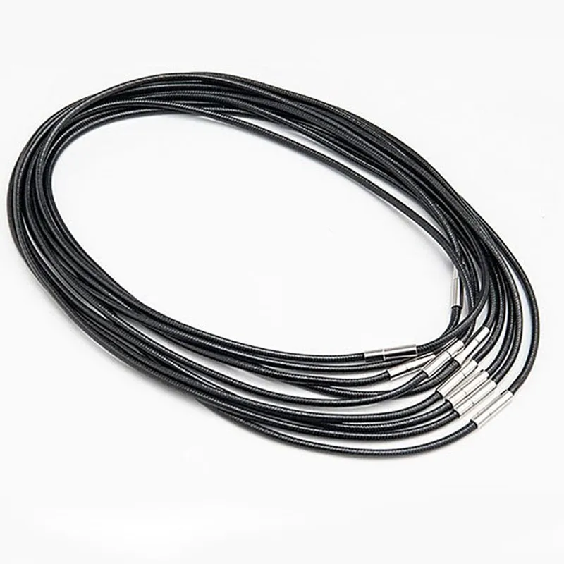 Naszyjnik ze sznurka ze skóry w kolorze czarnym o grubości 1.5/3mm i długości 45/50/60cm dla kobiet i mężczyzn, biżuteria z zapięciem, woskowany sznurek do samodzielnego tworzenia wisiorków.