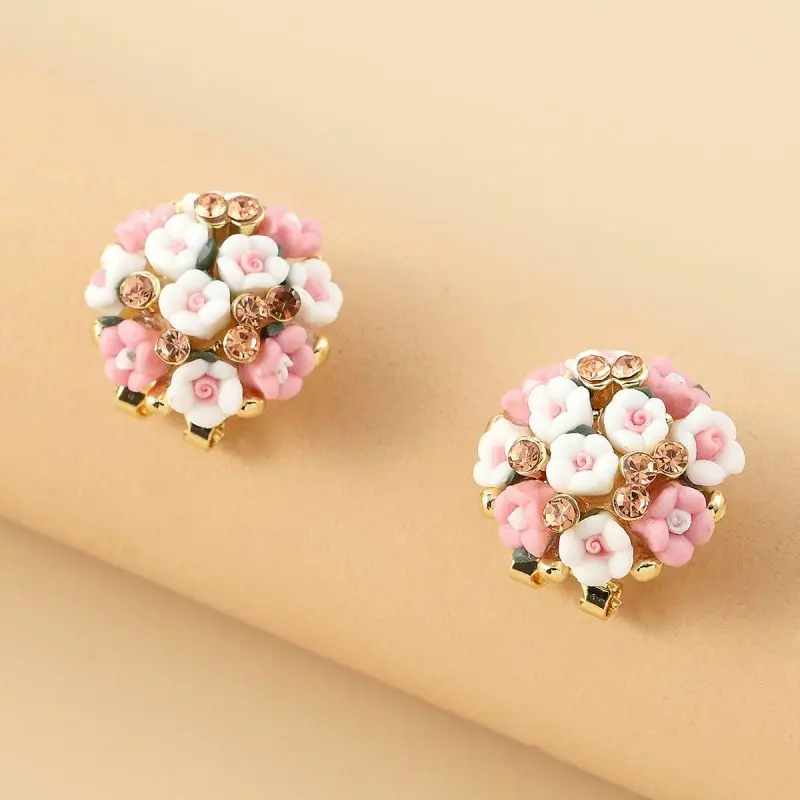 

Unique Ceramics Flowers Stud Earrings For Women Korean Style Floral Earrings Luxury Rhinestones Statement Jewelry Wholesale 2024