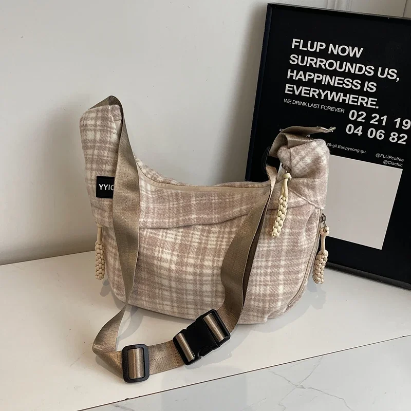 Plaid Colorblock Fashion Cotton Crossbody Bag Large Capacity Zipper Casual Shoulder Bag 2025 Hot Sale Bags for Women Bolsa Mujer