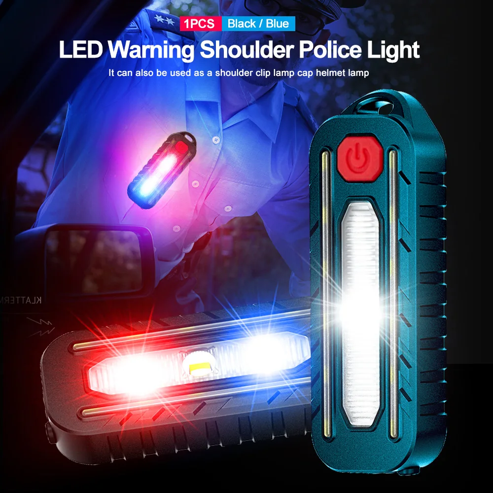 Multifunction Red and Blue Warning Light USB Charging Bicycle Tail Light LED Waterproof Police Shoulder Clip Light Helmet Lamp