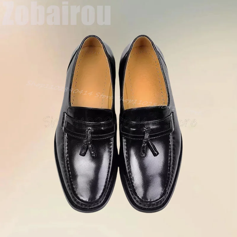 

Black Sewing Design Tassels Decor Penny Loafers Fashion Slip On Men Shoes Luxury Handmade Party Banquet Office Men Casual Shoes