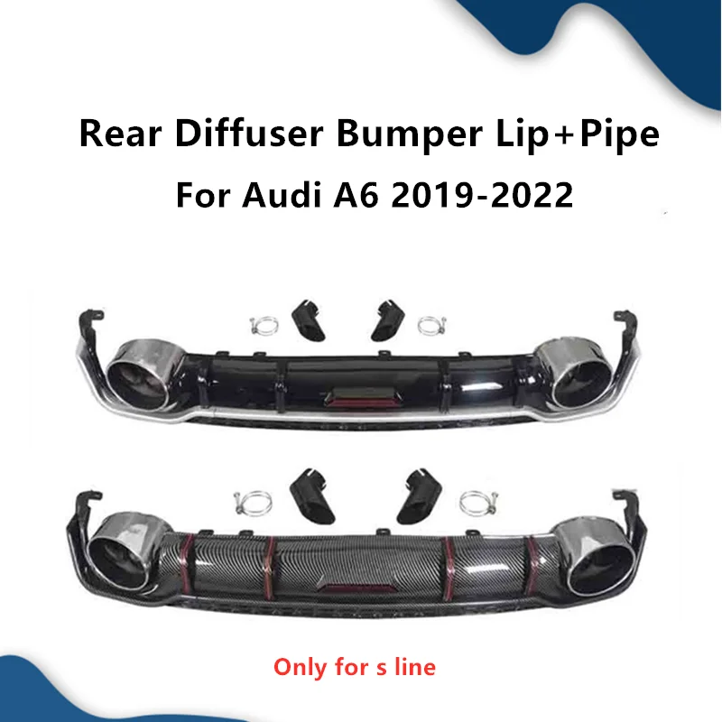 

Rear Bumper Lip Car Diffuser Exhaust and Pipes For Audi A6 S Line 2019 2020 2021 2022 Upgrade RS6 Style Diffuse Tip