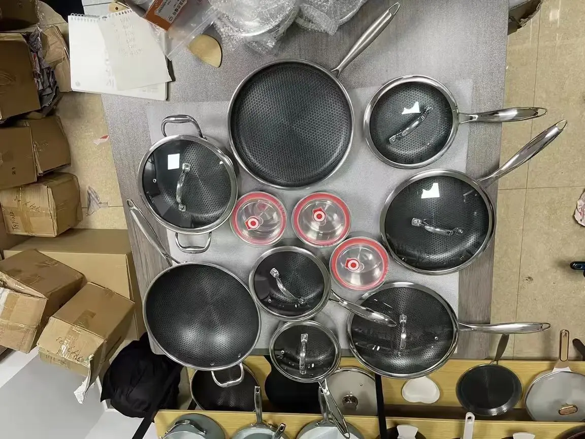 

20 pc Cookware Set w/ Lids Stainless Steel Wok Kitchenware 3-ply Stainless Steel Honeycomb
