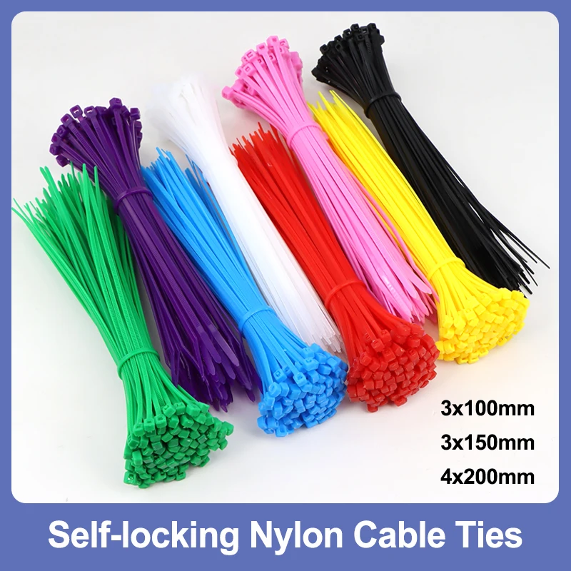 Colored 100/150/200mm Self-Locking Cable Ties Nylon Wire Zip Durable Organiser Fastening Ring Plastic Flange Binding Straps DIY