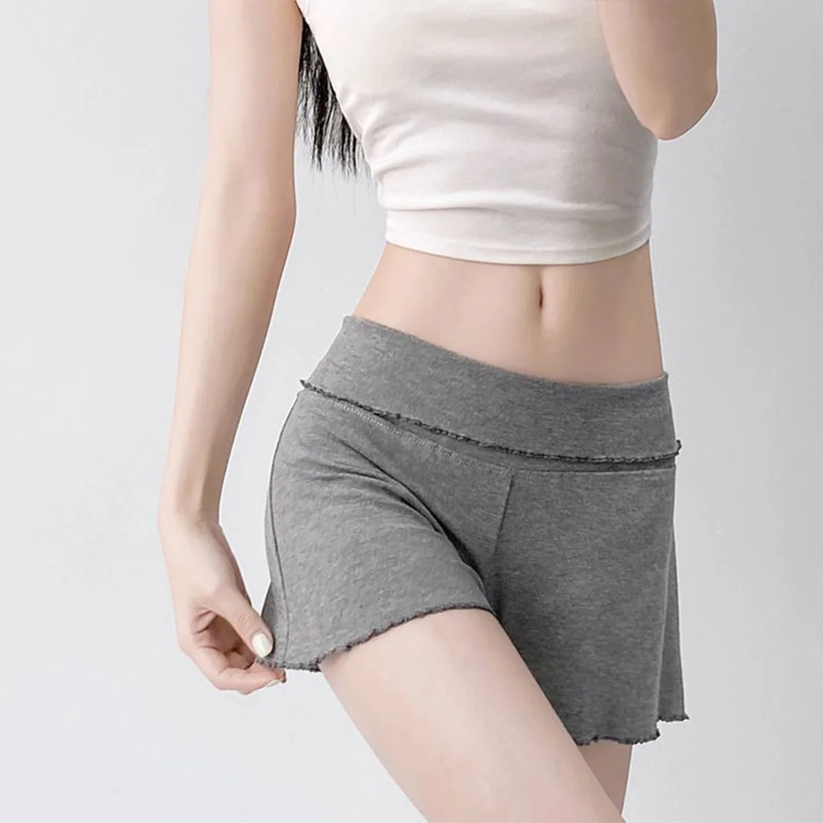 Comfortable Grey Short Pants Women's Modal Low Waist Sexy Lightweight Spring Summer Outerwear Flirty Tassel Hot Pants