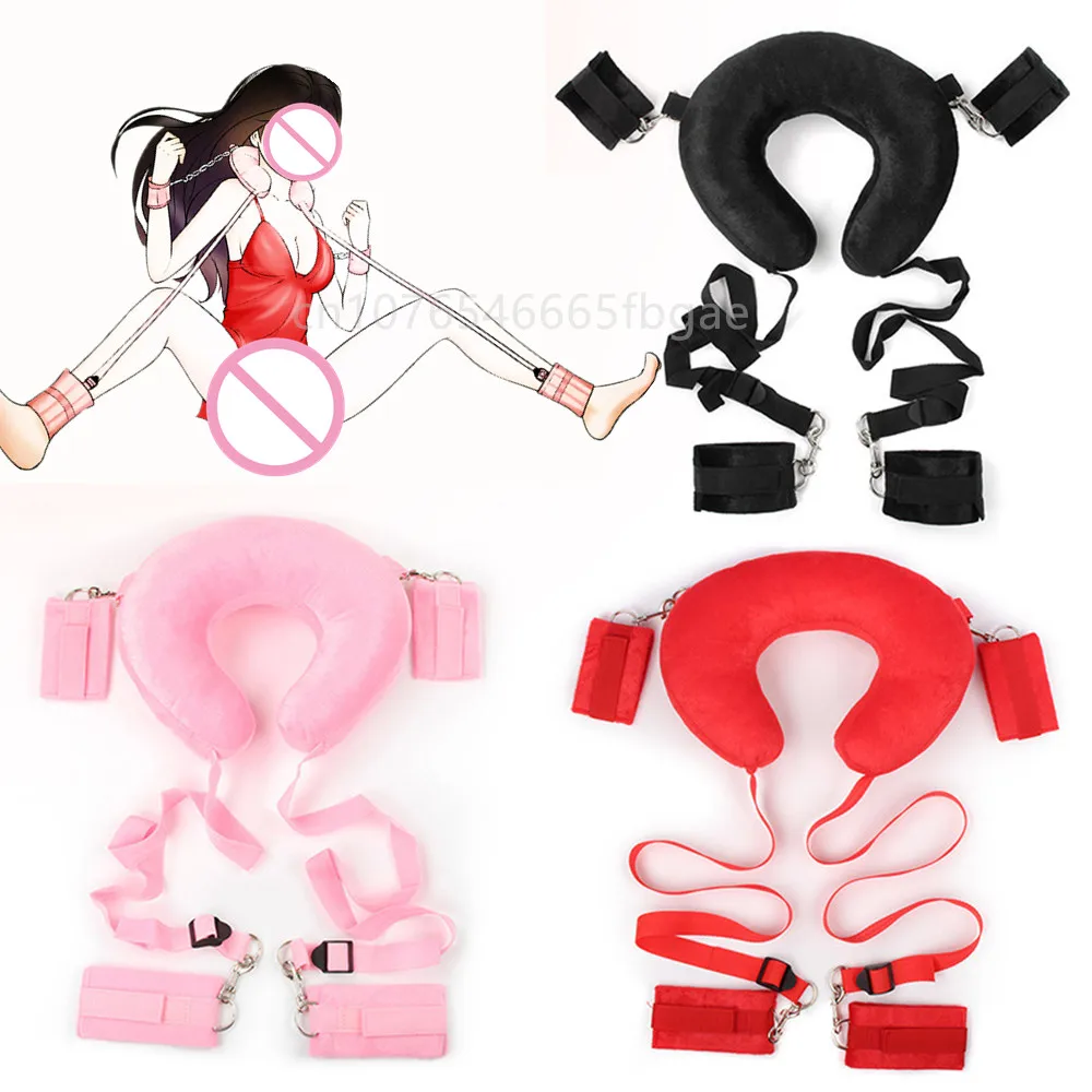 Soft Neck Pillow Open Leg Props Handcuffs Anklecuffs BDSM Bondage Kit Erotic Sex Toys for Couples Women Men Roleplay Adult Games