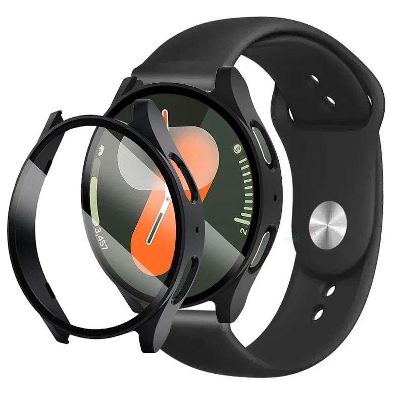 2 упаковки чехол + ремешок для Samsung Galaxy Watch 7-6-5-4 40 мм 44 мм закаленное стекло + защитный бампер для ПК + силиконовый ремешок аксессуары