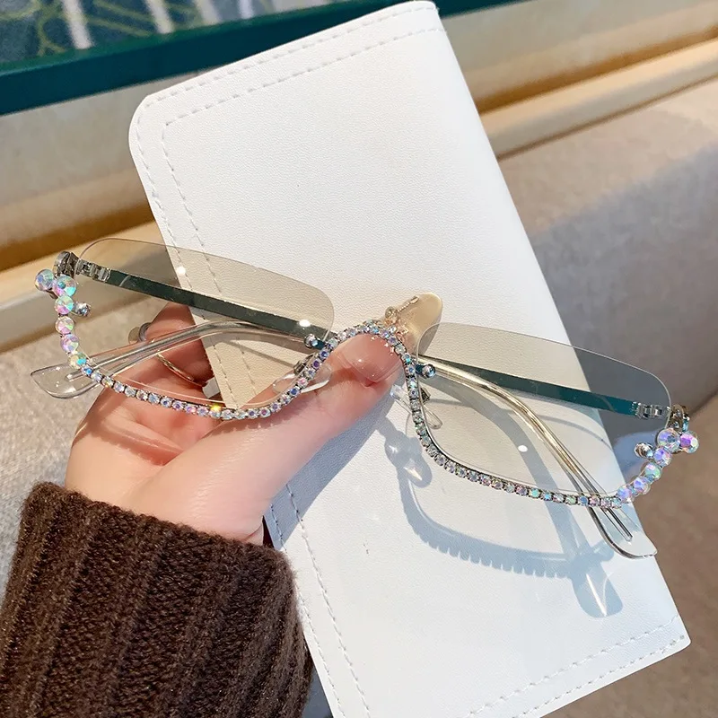 

y2k Vintage Half Rimless Sunglasses Women For Female Luxury Brand Designer Sun Glasses Punk Popular Diamond Metal Shades UV400