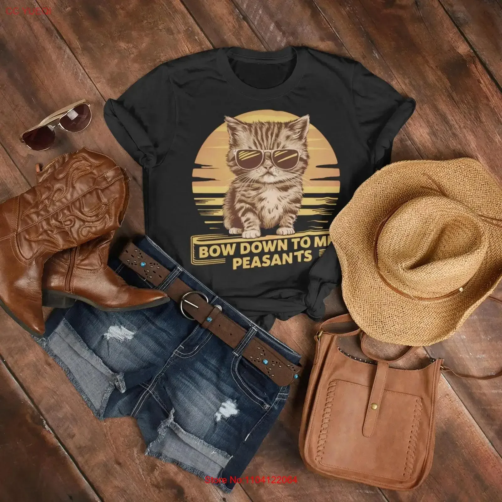 مضحك القط تي شيرت كول هريرة تصميم القوس أسفل لي الفلاحين لعشاق خمر غسلها امتدت قليلا لينة أنيق عادية #1