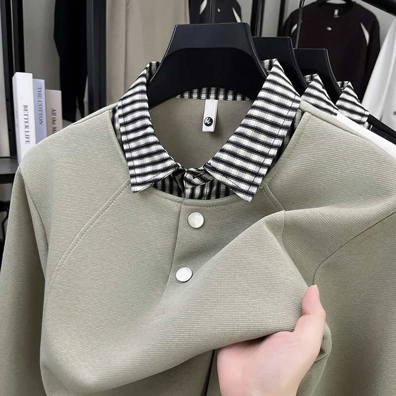 

Men's New style Long sleeve Autumn Hoodie Shirt collar False two-piece Fashionable T-shirt Designer Casual Base layer Men's wear