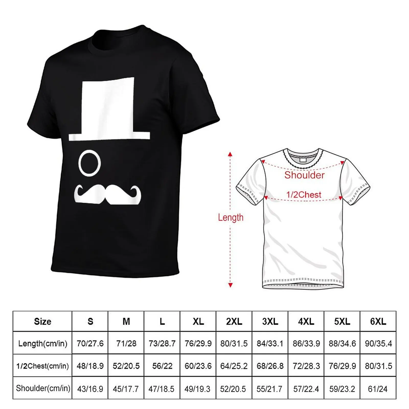 Vintage hoge hoed met monocle ooglens en stuur snor T-shirt t-shirt man katoenen T-shirt