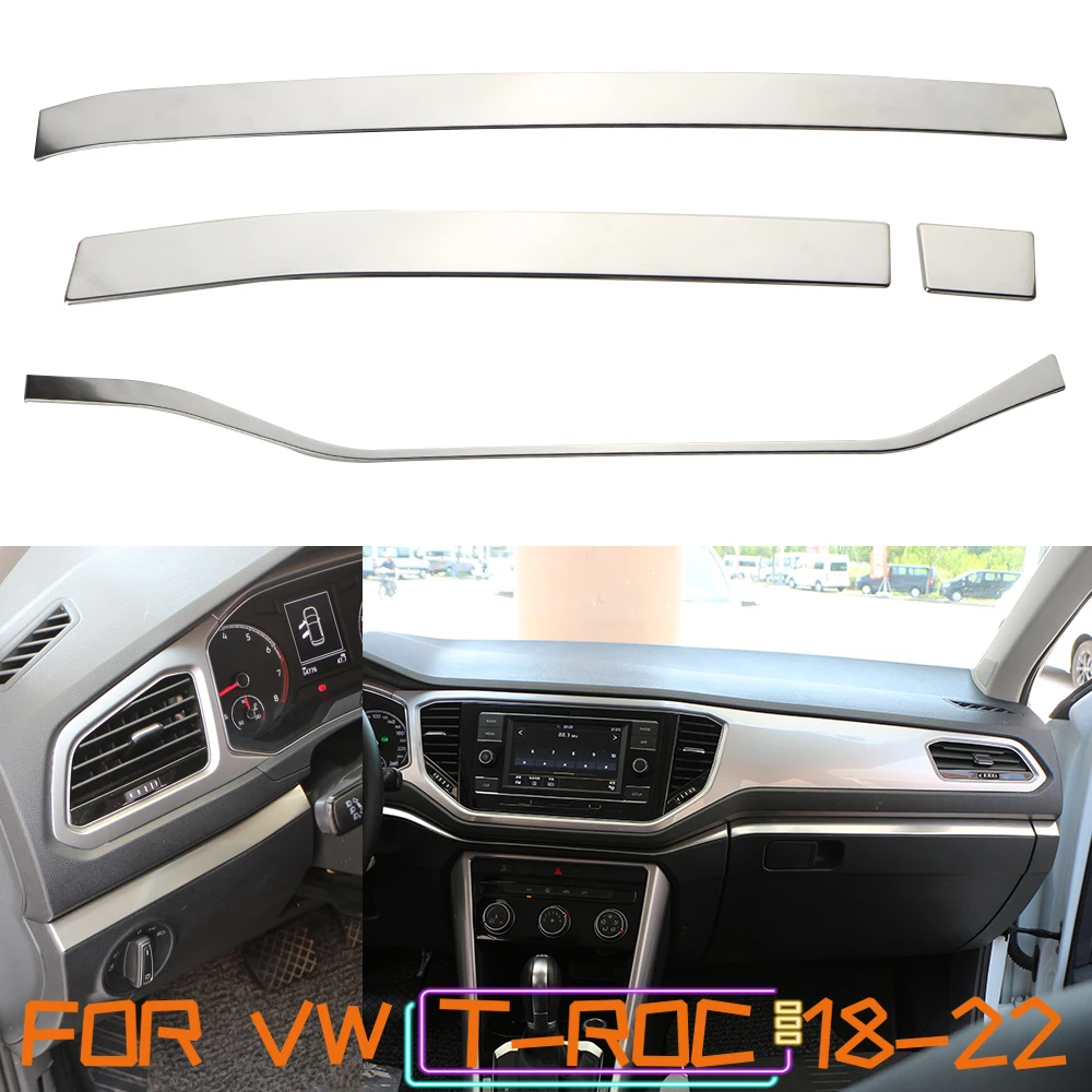 4Pcs/set Stainless Steel for Volkswagen VW Troc T-roc 2018-2023 LHD Car Center Console Edge Trim Decoration Strip Accessories