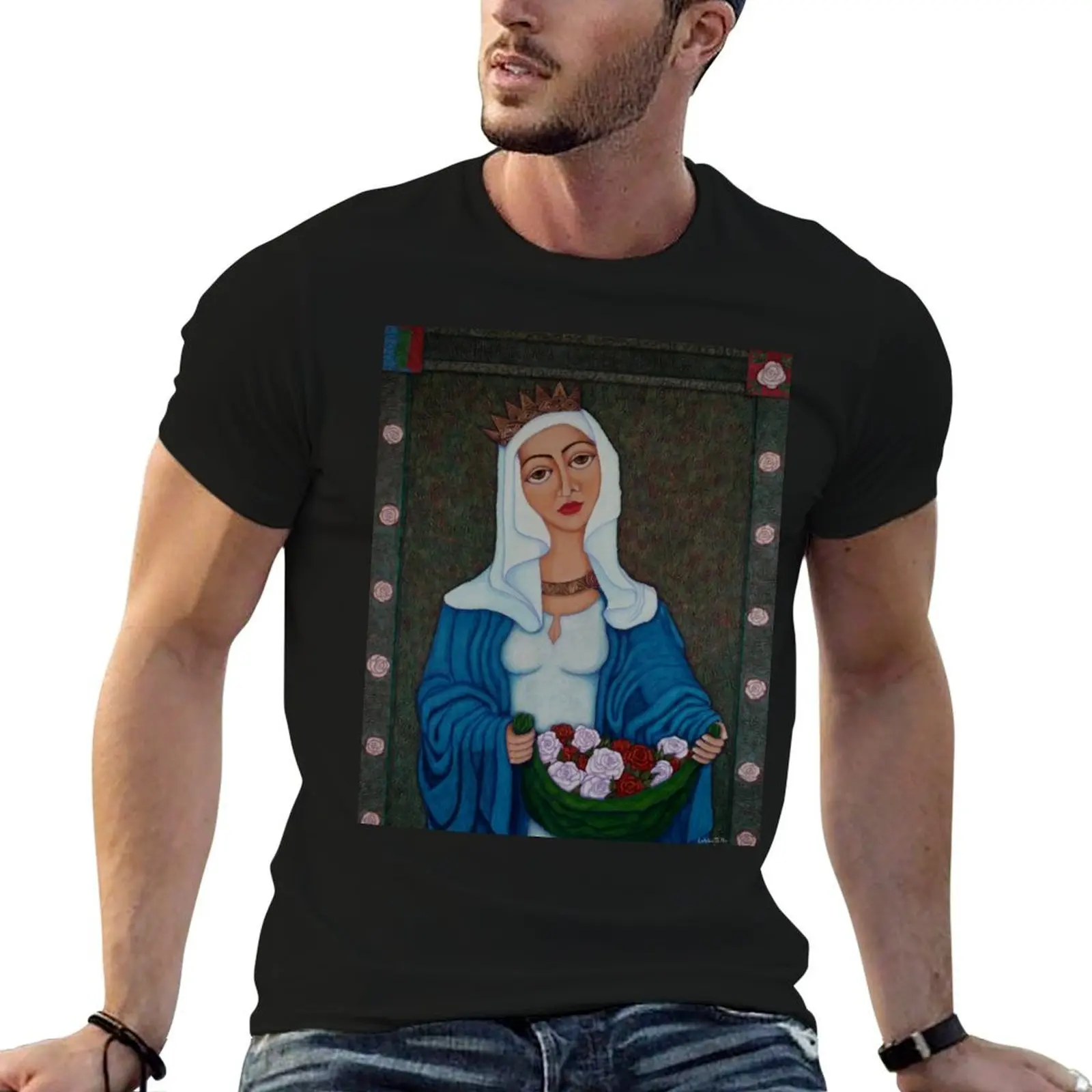 T-shirt Queen Saint Isabel - Le miracle des roses, t-shirts avec imprimés, t-shirt homme en coton, t-shirt homme 100% coton