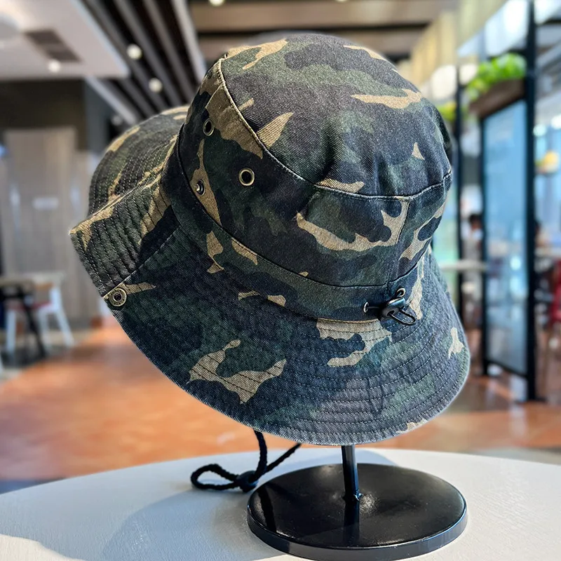 Camouflage Sun Hat Men Women Wide Brim UV Protection Bucket Hat Outdoor Hiking Camping Fishing Cap Foldable Cowboy Boonie Hat Go