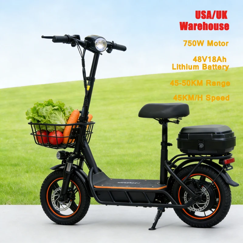 

Электросамокат 750 Вт для покупок, скорость до 45-50 км/ч, задний мотор, запас хода 45 км, для взрослых, с передней подвеской, быстрая зарядка