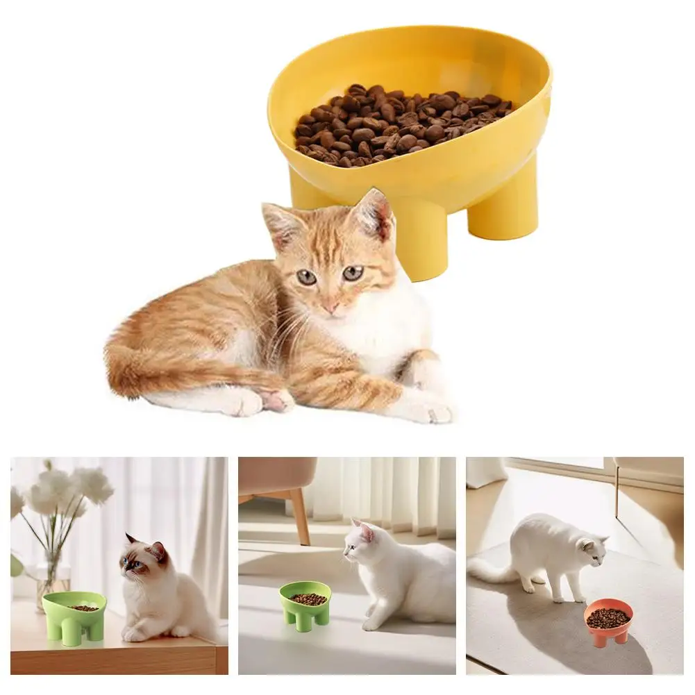 Pet Supplies Macaron Color Elephant Leg Bowl Neck Protection Mouth High-legged Pet Cat Oblique Cat Plastic Bo Anti-tip Bowl V2T6