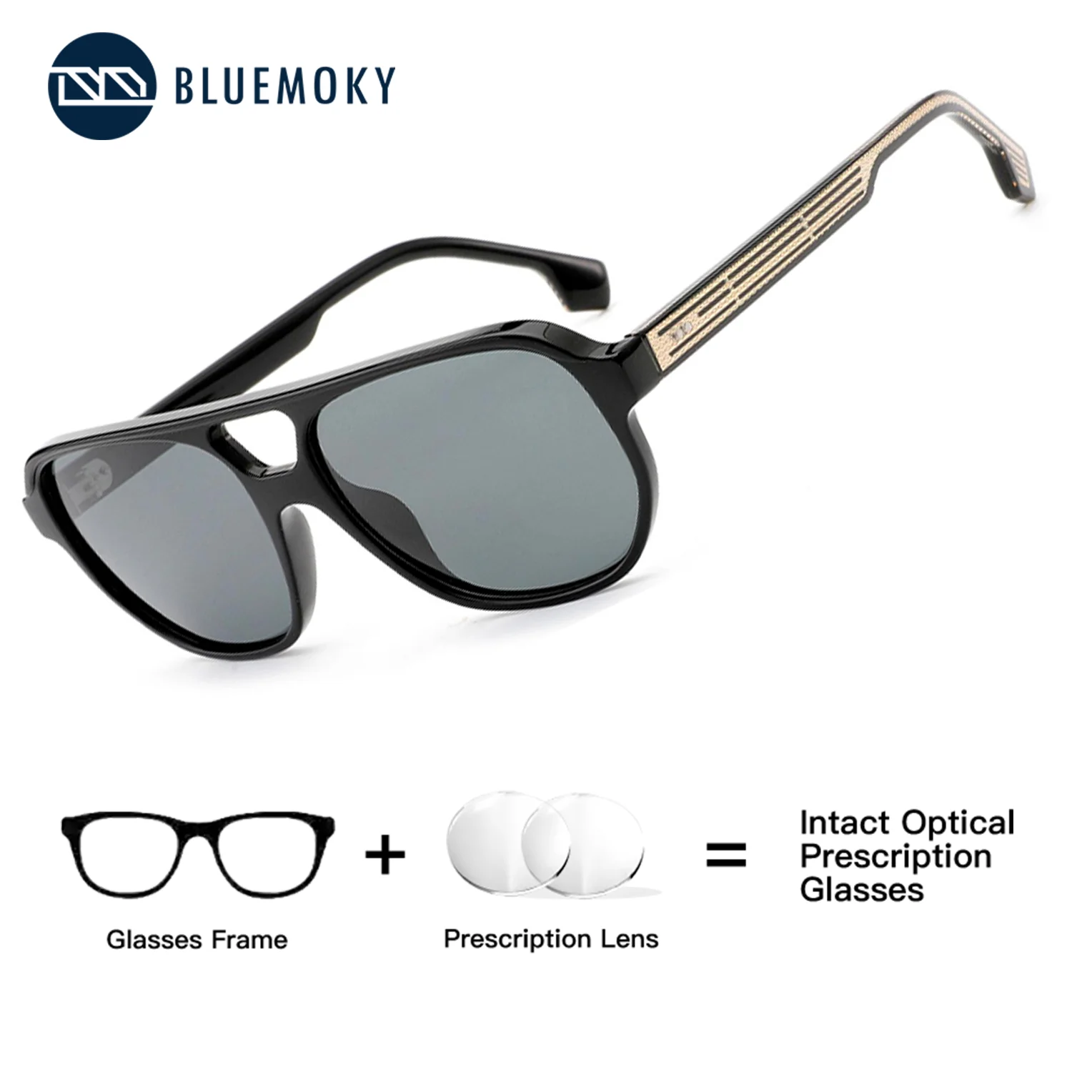 

BLUEMOKY Men Square Pilot Acetate Prescription Sunglasses Polarized UV400 Protection For Outdoor And Driving Vision Lenses
