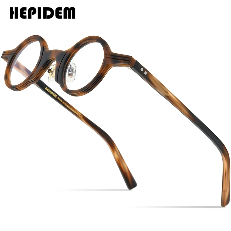 

HEPIDEM Acetate Glasses Frame Men 2021 Retro Vintage Small Round Eyeglasses Spectacles Eyewear 9208