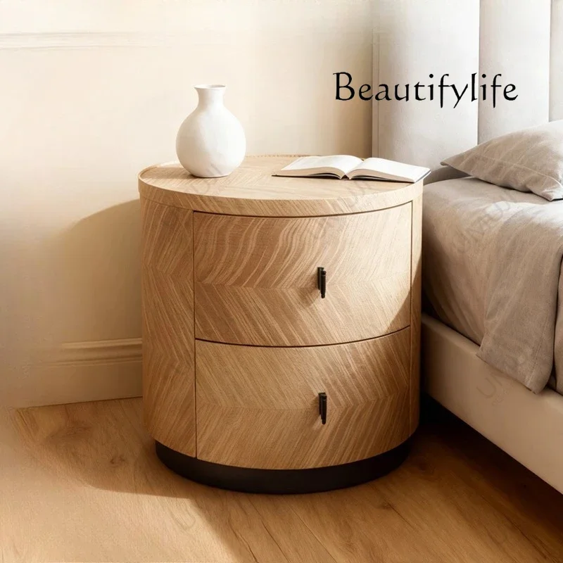 Bj moderna mesa de cabeceira nordic quarto armário de armazenamento de madeira maciça redonda designer mesa de cabeceira minimalista