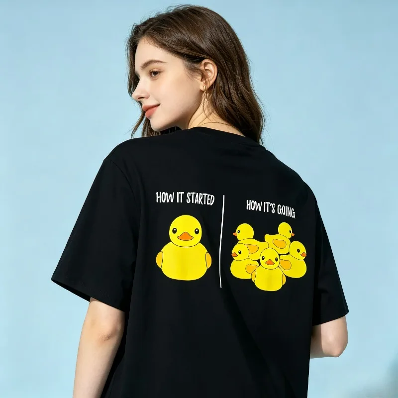How It Started How It's Going Back Print T‑Shirt Yellow Rubber Duck Family Cartoon Graphic Meme Humor Women Casual Short Sleeve