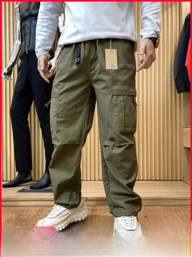 

American Casual Sle! Heavyweight Pure Cotton Khaki! Spring Men's Retro Straight Leg Wide Leg Versatile Workwear Casual Pants