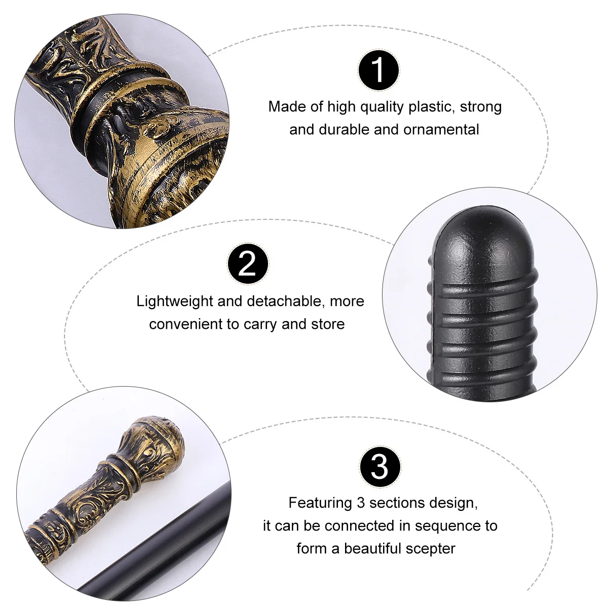 할로윈 코스튬 액세서리 우아한 드레스 지팡이 세 개의 섹션이 있는 이집트 홀로 파티 소품용