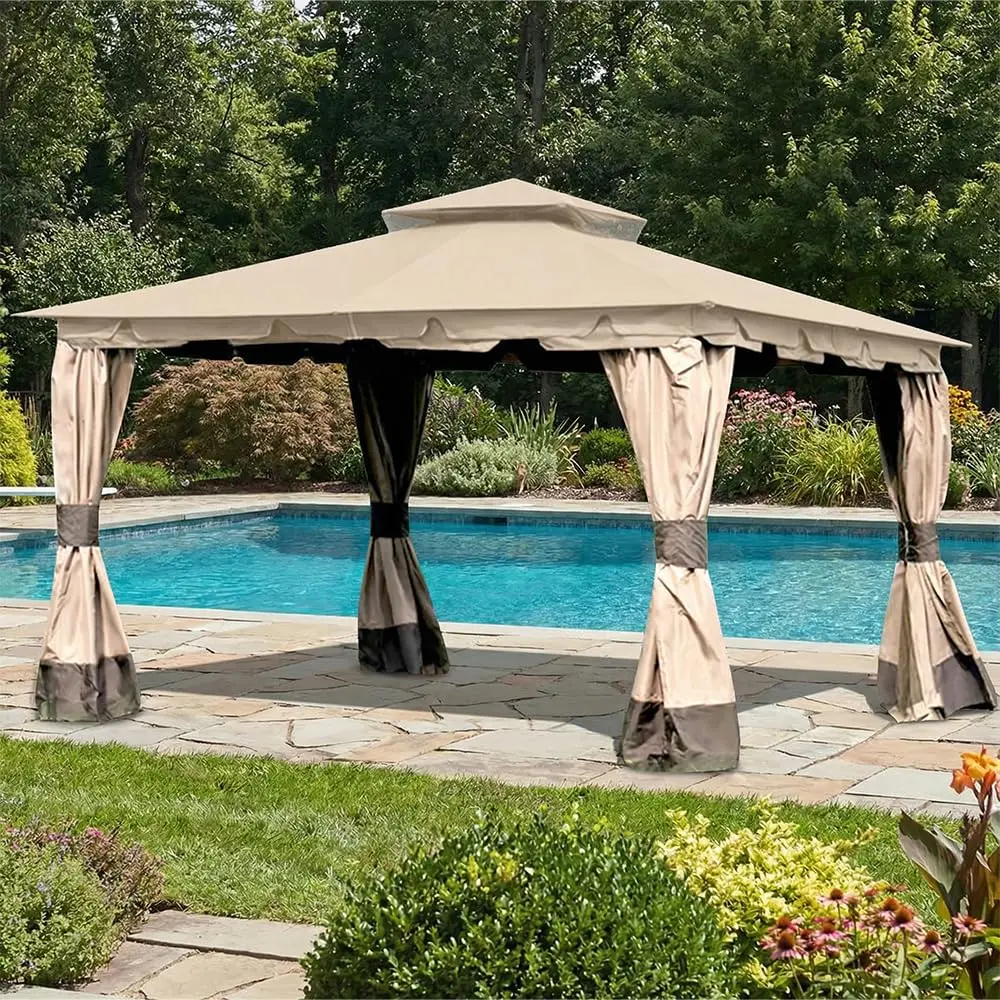 Durable 350 Replacement Canopy Top for 10x12ft Gazebo Beige UV Water Resistant Outdoor Patio Cover, Customized