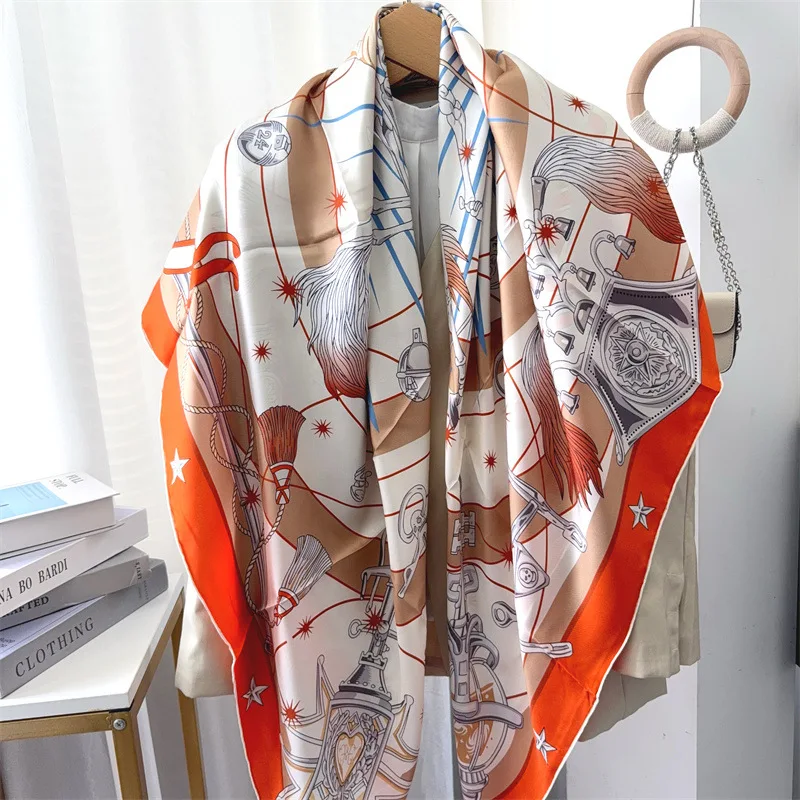 140cm Silk Scarf 100% Silk Square Large Bandanas Hand Rolled Shawls Foulard Luxury Head Hair Designer Accessories view 5