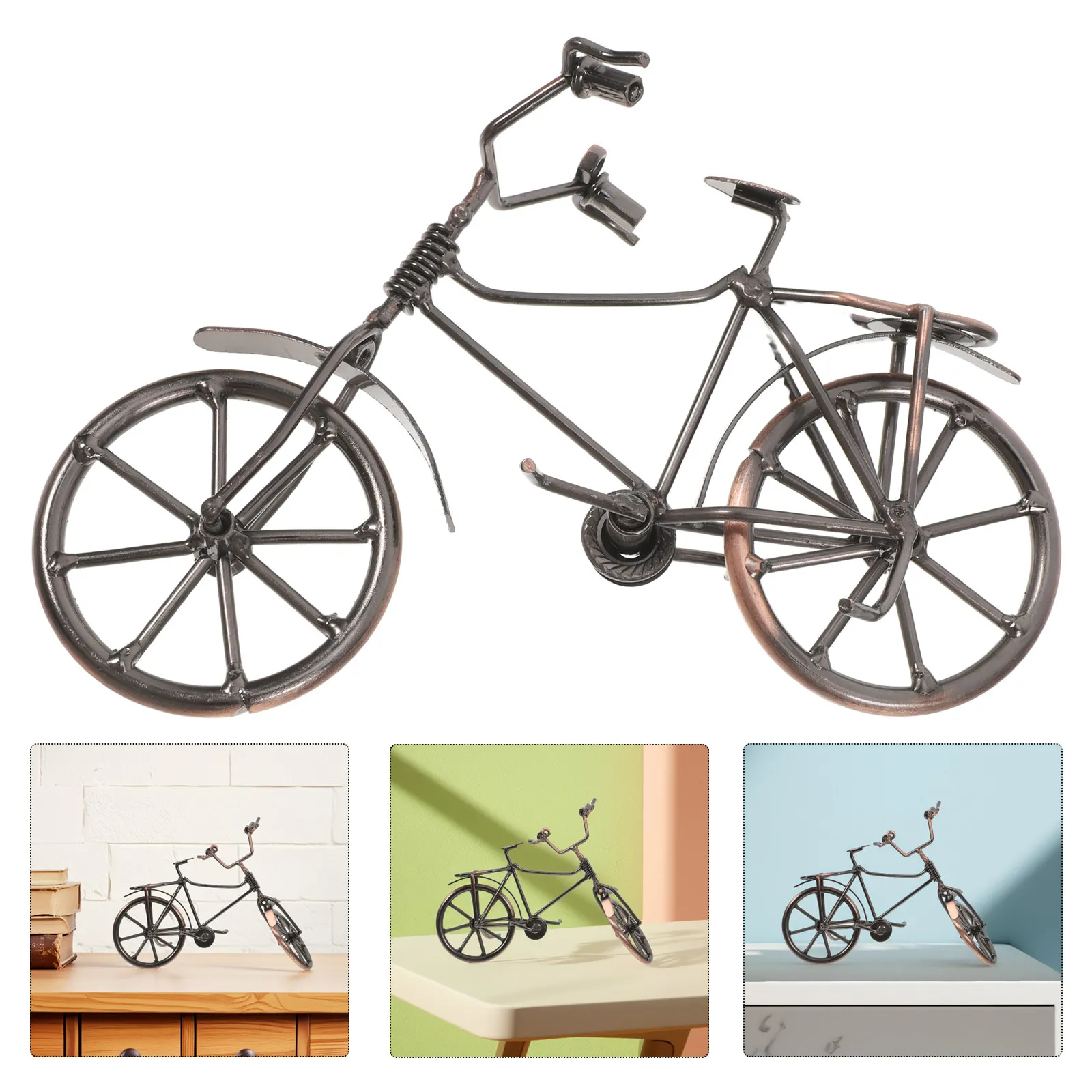 Handmade Iron Bicycle Ornament Vintage Tabletop Sculpture Retro Metal Decor for Living Room Bedroom Desk Garden Christmas