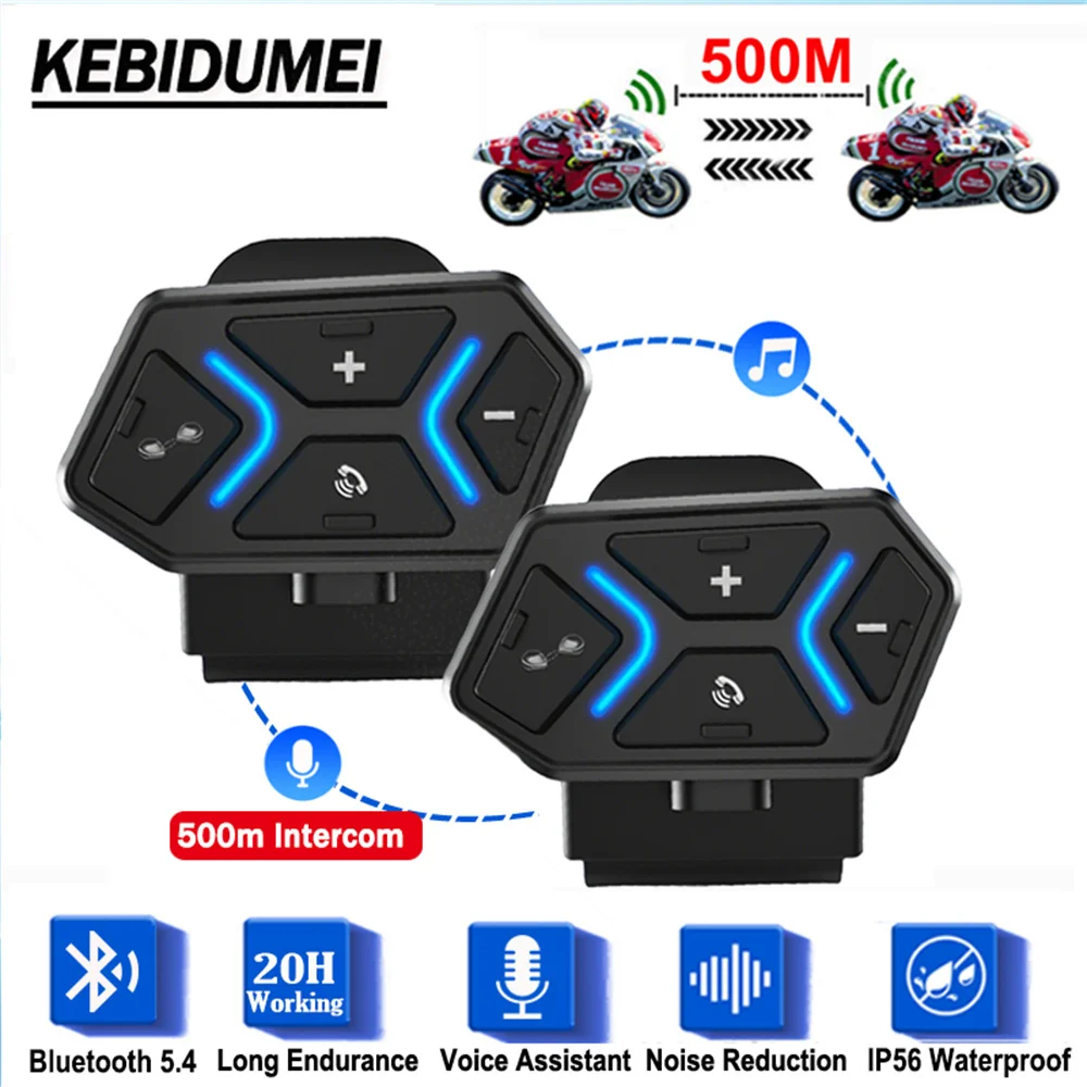 

1/2 шт. Bluetooth 5.4 гарнитура для мотоциклетного шлема, интерком с полной дуплексной связью на 500 м, водонепроницаемая гарнитура для звонков без помощи рук