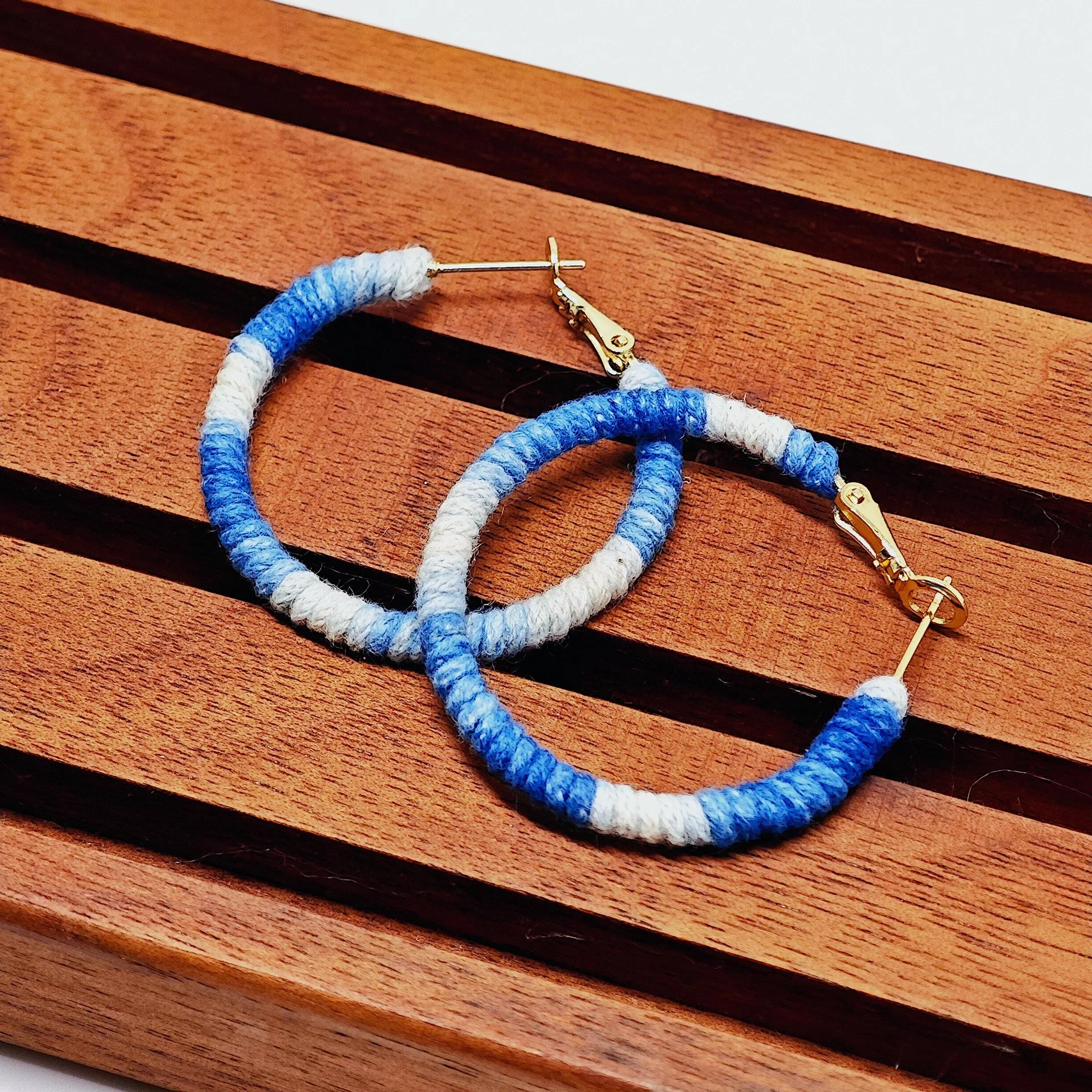 Botanical Indigo Dyeing for Earrings Hand Wound Gradient Hoop Earrings With Personalized Ethnic Style