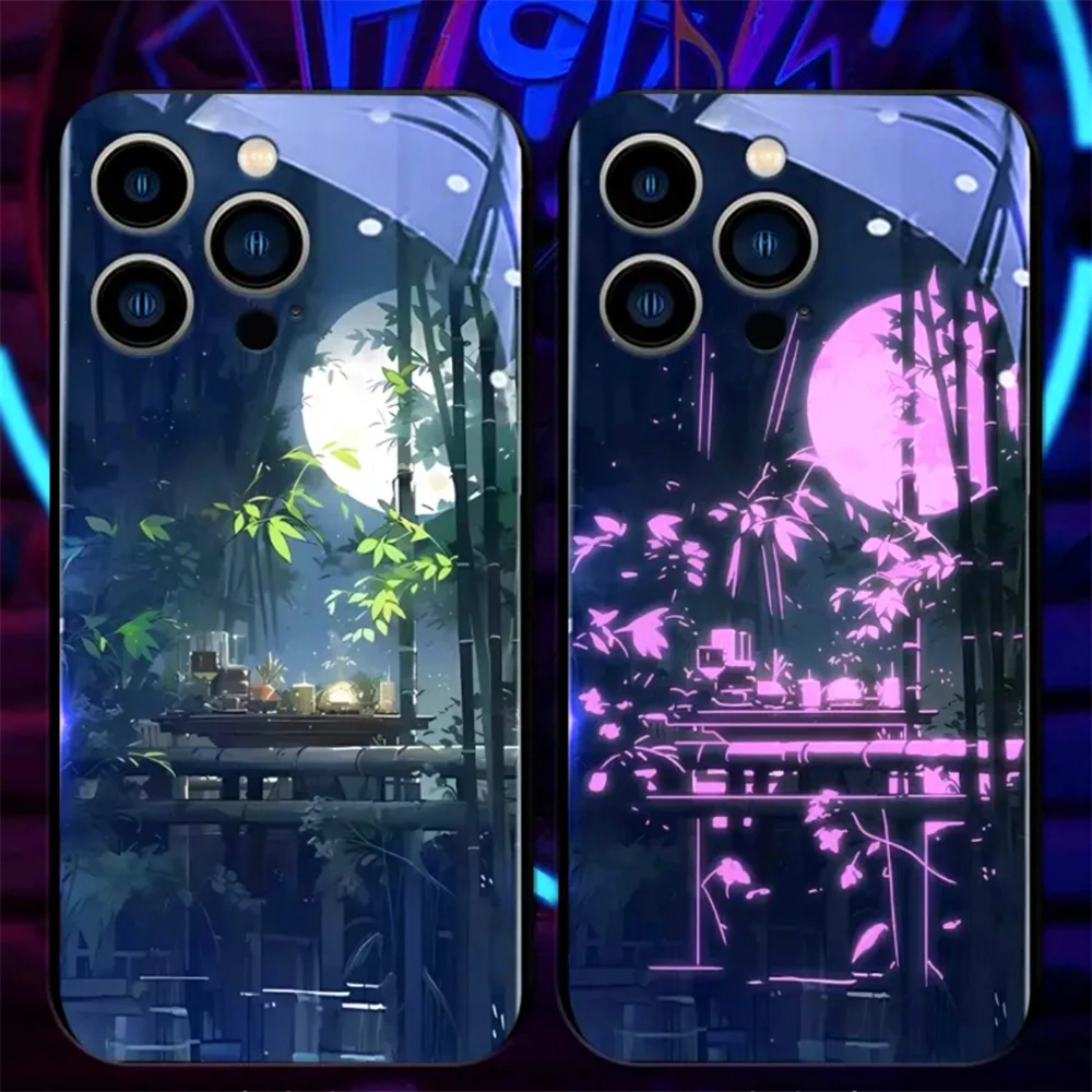 Pretty Landscape Golden Tower Led Light Phone Case Call Flash Glitter Cover For iPhone Air 17 16 15 14 13 12 11 Pro Max Plus view 5