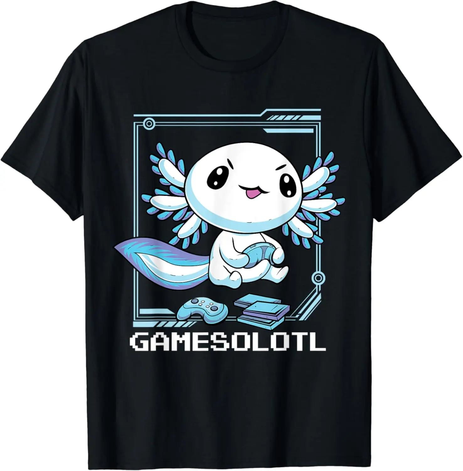 Gamer Axolotl Shirt Gamesolotl Fish Gaming Video Gamer Anime T-Shirt Short Sleeve Tops Tees Cotton Print Tshirts