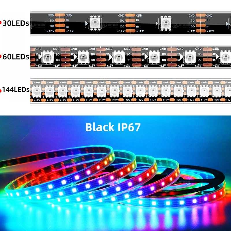 1/3/4/5M Dc 12V Ws2815 Led Strip Individueel Adresseerbare Pixel Ic Licht Tape 30/60/74/96/144 Leds/M 5050 Rgb Flexibele Lamp Bar