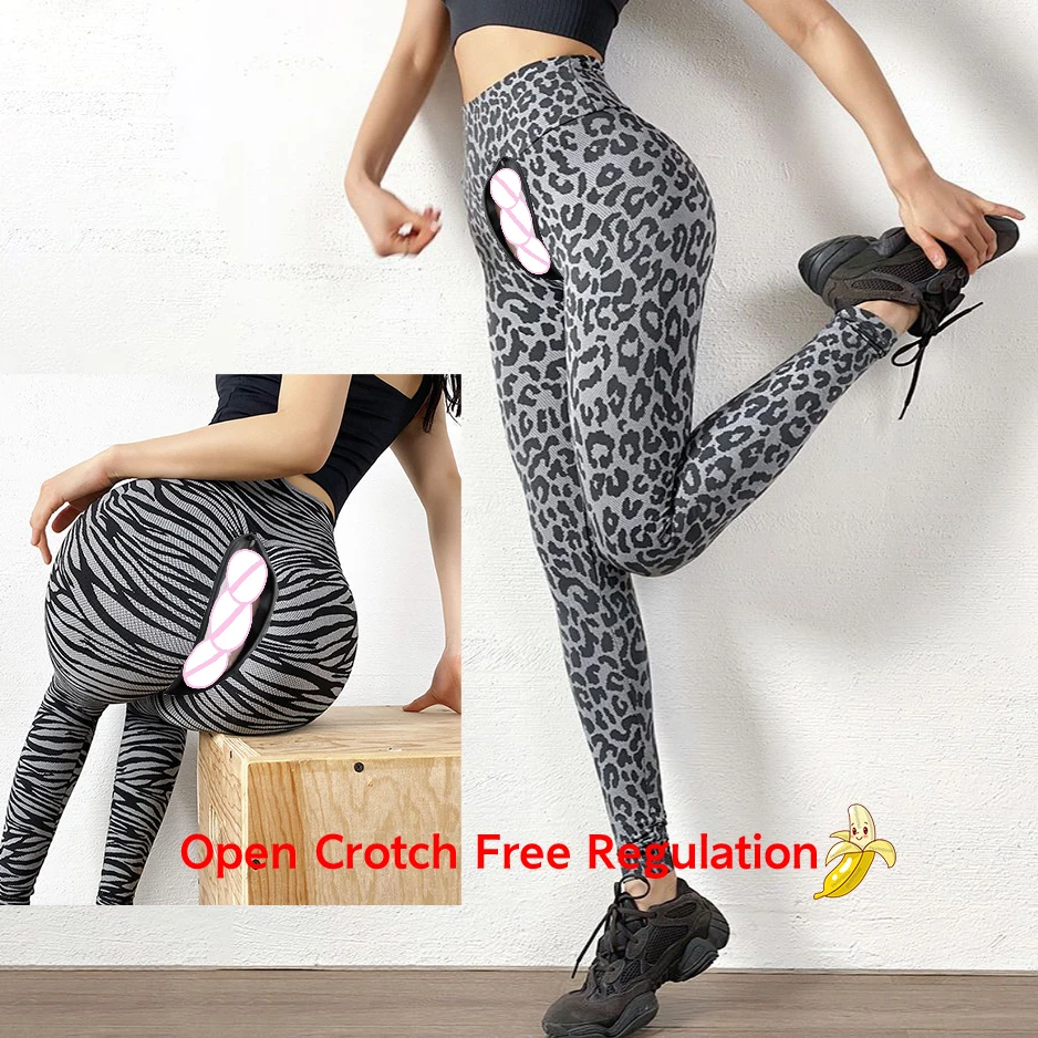 

Open Crotch Erotic Peach Hip High Waist Yoga Pants Leopard Print Push up Seamless Leggings Fitness Jogger Tight Trousers Women