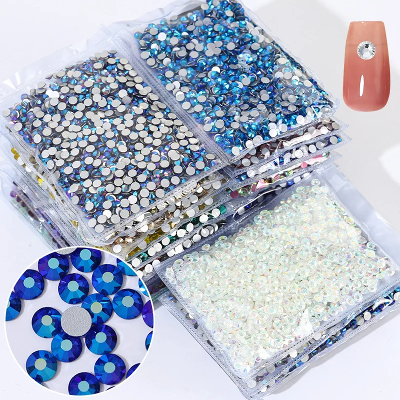 SS3~SS20 Super Bright Crystal AB Many Color Glass Non Hotfix Flat Back Rhiestone Strass Stone For Nail Art Decoretions