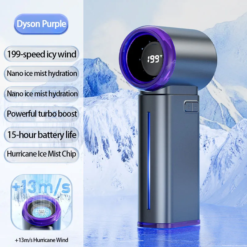 

Portable Mist Fan Humidifier, Add Ice Water Instant AC Cooler, 199-Speed Handheld Fan