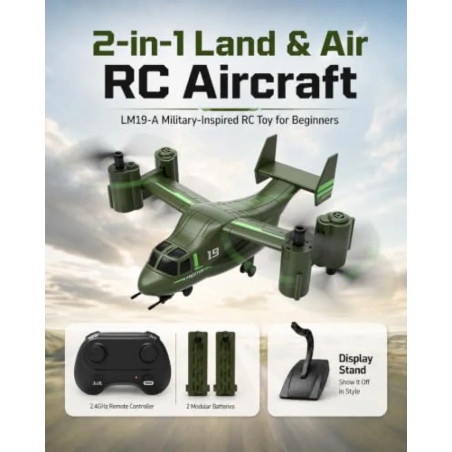 LM19-A RC Drone for outdoor flying, ABS plastic body, green color, 2 included batteries for extended flight time