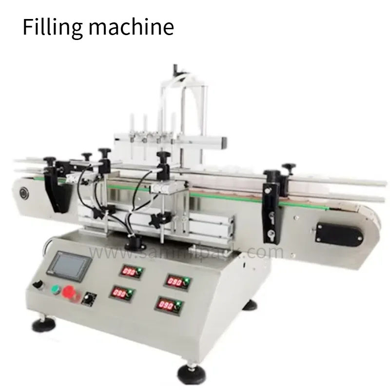 Riempitrice semiautomatica per olio essenziale liquido da 5-500 ml, bevande, salsa di soia, aceto, bottiglia d'acqua, con trasportatore