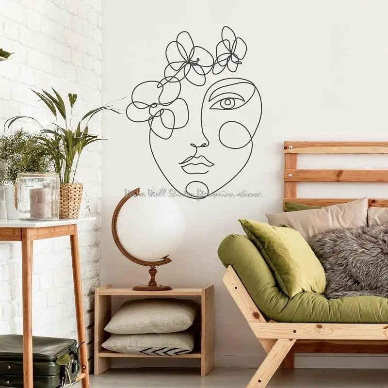 Line drawing sketch abstract woman flower wall sticker modern minimalist bedroom home bedside art deco vinyl decal gift for girl