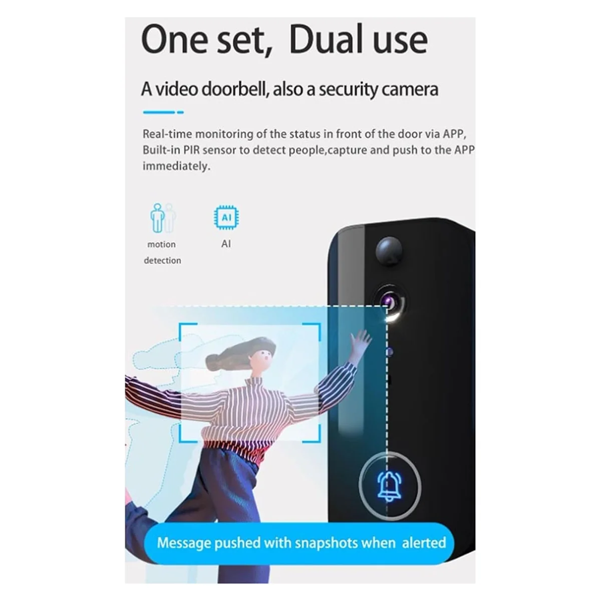 A62T-Doorbell Camera, 1080P Wire Less Doorbell Camera Supports 5G Wifi Network Connection, Voice Conversion,2 Way Talk