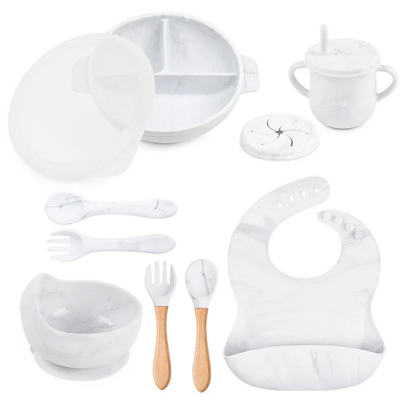 Silicone Bowl Children's Supplementary Food Plate Tableware Set Divided Baby Sucker Type Grade