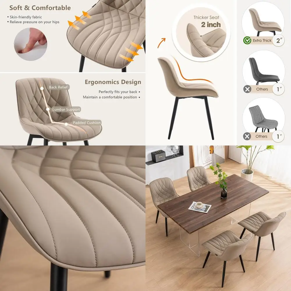 

Mid-Century Modern Upholstered Leather Dining Chairs, Comfortable for Kitchen or Dining Room, Khaki