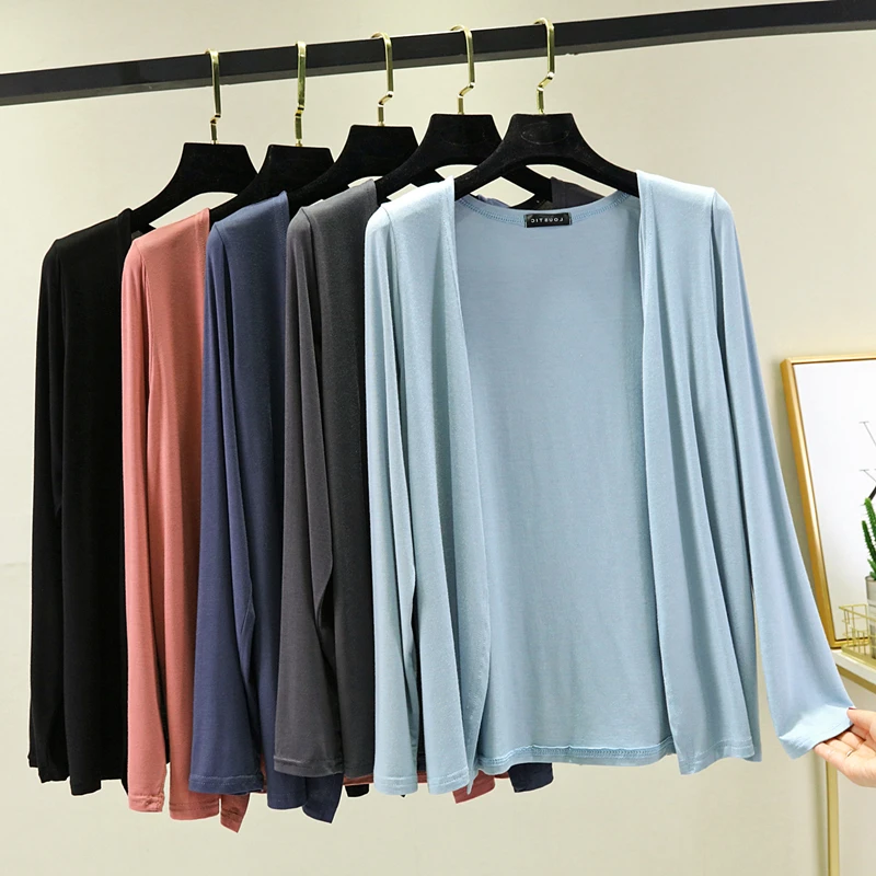 

Women's Summer Lightweight Long Sleeve Modal Sun Protection Outerwear Pure Color Versatile Air Conditioning Coat plus Size