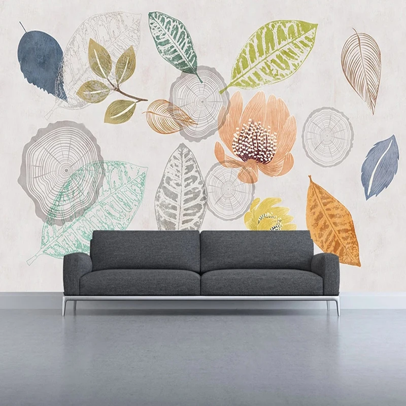 

Custom Wallpaper Hand-painted Nordic Retro Leaf Decorative Painting Photo Mural For Bedroom Living Room Papel De Pared 3D