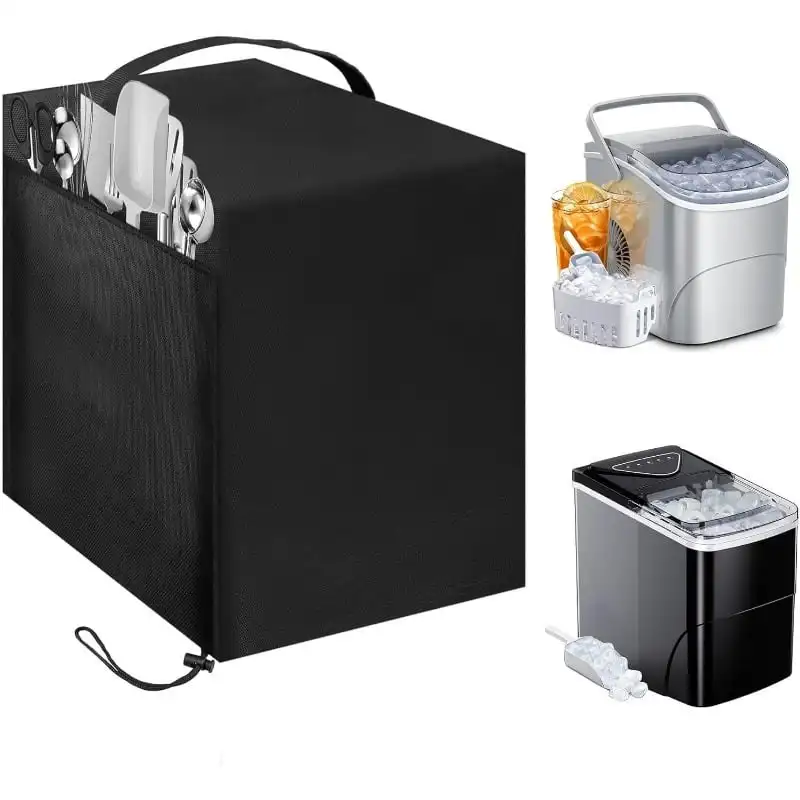 Ice Maker Cover Waterproof Dustproof with Storage Pocket Carry Handle All Weather Indoor Outdoor Mini Ice Machine Protective Cov