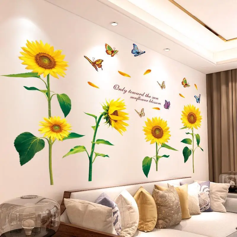No Residue DIY Purple Lavender Wall Stickers Self-adhesive Flower Butterfly Decals for Rental Home Living Room Wall Decor